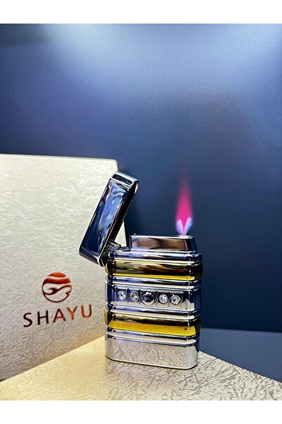 Shayu Pilli Ateşleme Kırmızı Alevli Gazlı Rüzgara Dayanıklı Lüks Çakmak