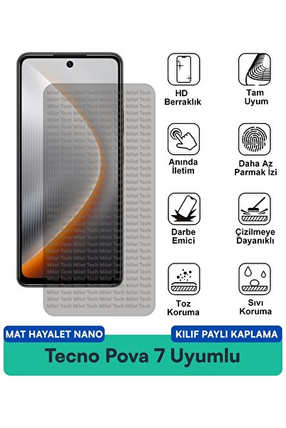 Milat Tech حافظة Tecno Pova 7 Matte Ghost Nano متوافقة مع طبقة حماية الشاشة، ...