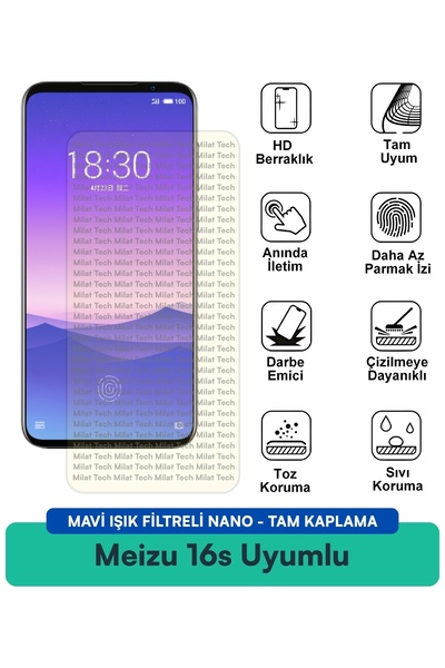 Milat Tech فلتر الضوء الأزرق Meizu 16s، طبقة حماية للشاشة من النانو، مقاومة ل...