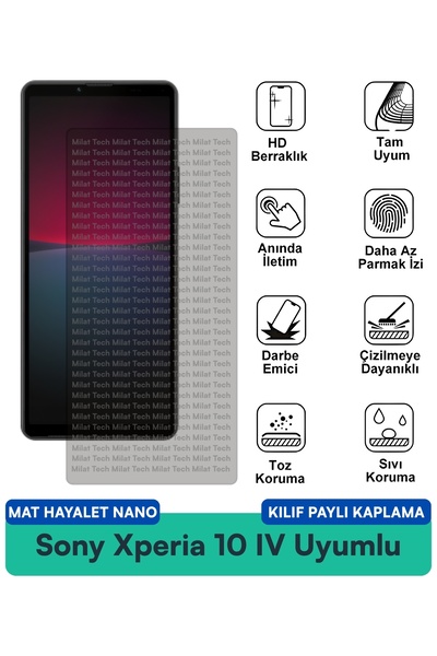 Milat Tech حافظة Sony Xperia 10 IV Mat Hayalet Nano متوافقة مع طبقة حماية الش...