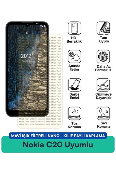 Milat Tech فلتر الضوء الأزرق لهاتف نوكيا C20، غطاء نانو متوافق مع طبقة حماية ...
