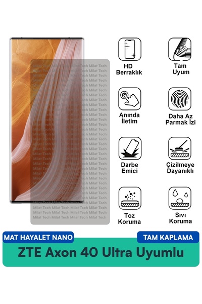 Milat Tech ZTE Axon 40 Ultra Mat Hayalet Nano طبقة حماية للشاشة تقلل من الانع...