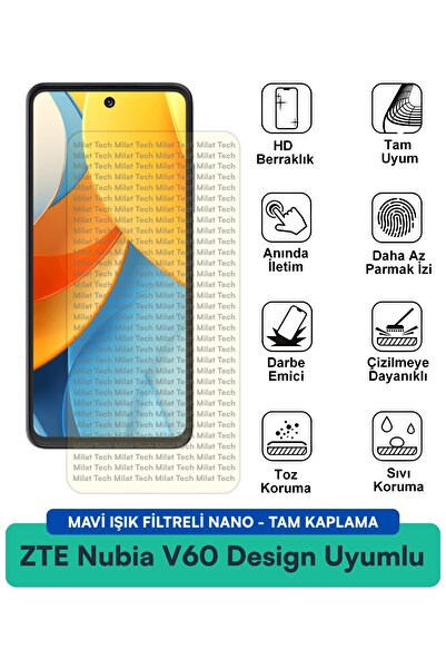 Milat Tech طبقة حماية للشاشة من ZTE Nubia V60 Design مع فلتر الضوء الأزرق، مق...