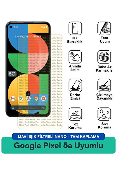 Milat Tech فيلم حماية شاشة نانو لجهاز جوجل بيكسل 5a مع فلتر الضوء الأزرق مقاو...