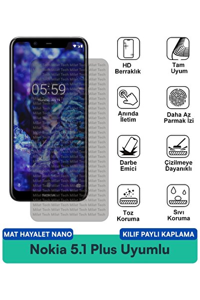 Milat Tech حافظة نوكيا 5.1 بلس مات هايت نانو متوافقة مع طبقة حماية الشاشة تقل...