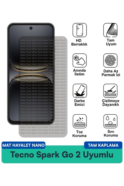 Milat Tech Tecno Spark Go 2 Mat Ghost Nano Film لحماية الشاشة، تقليل الانعكاس...
