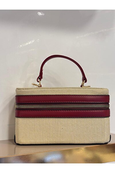 Larolina حقيبة كتف وحقيبة كروس نسائية موديل بوكس ​​باللون الأحمر الداكن والبيج