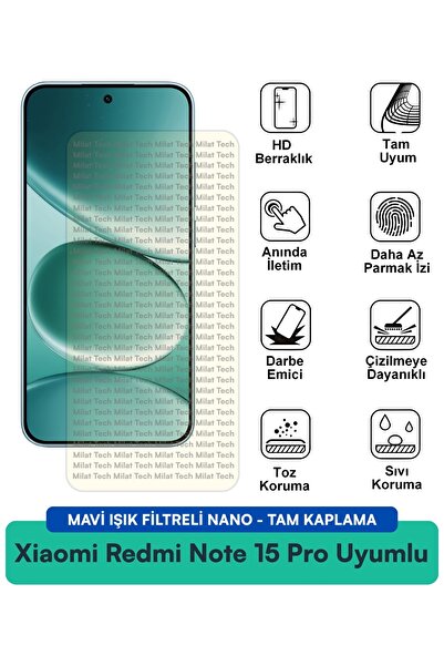 Milat Tech فيلم حماية شاشة نانو لهاتف Xiaomi Redmi Note 15 Pro مع فلتر الضوء ...