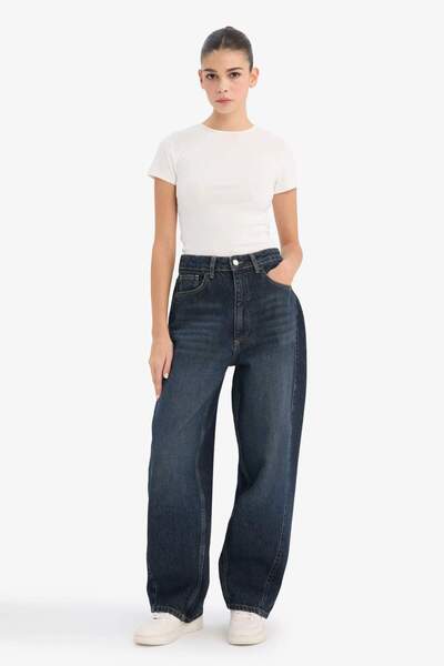 DeFacto Pantaloni lavabili din denim Barrel Fit talie înaltă G6540AX25CW