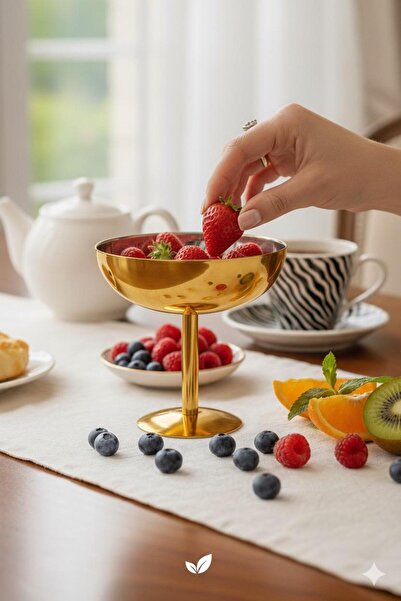 ÖZBURAK Gold Çelik Yüksek Ayaklı Lokumluk Ikramlık Sunumluk & Dondurmalık Çap...