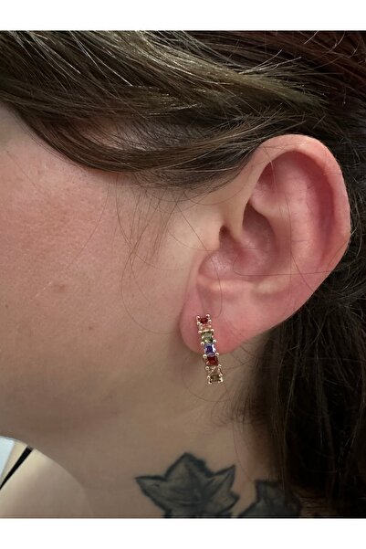 Darya Dd624 Gold Color Baguette Stone Minimal Earrings – Elegant & Modern Design