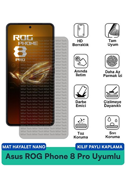 Milat Tech حافظة Asus ROG Phone 8 Pro Mat Hayalet Nano متوافقة مع طبقة حماية ...