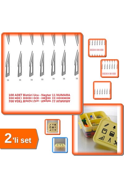 HerEveOyuncak Bistüri Ucu No 11 - Neşter 100 Adet + Saklama Kutusu – Kırtasiye Hobi Malzemeleri - 2li Set D4U5D1