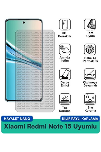 Milat Tech غطاء حماية نانو لهاتف شاومي ريدمي نوت 15 متوافق مع واقي الشاشة للخ...