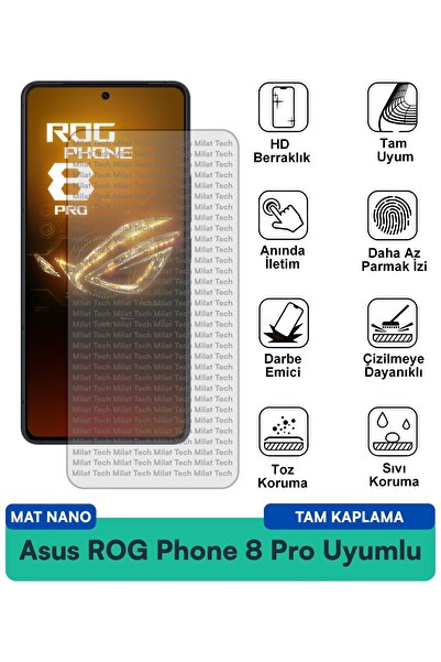 Milat Tech طبقة حماية للشاشة من نوع Asus ROG Phone 8 Pro Mat Nano مقاومة للخد...