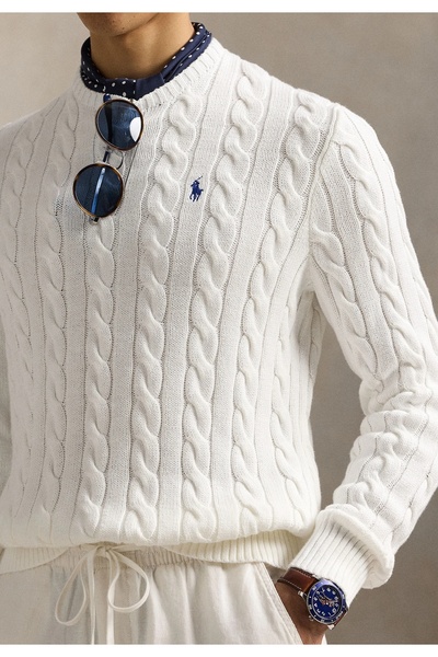 Ralph Lauren Collection Polo Ralph Lauren. Cable-Knit Cotton Jumper Hair Knitting Knitwear Sweater Round Neck