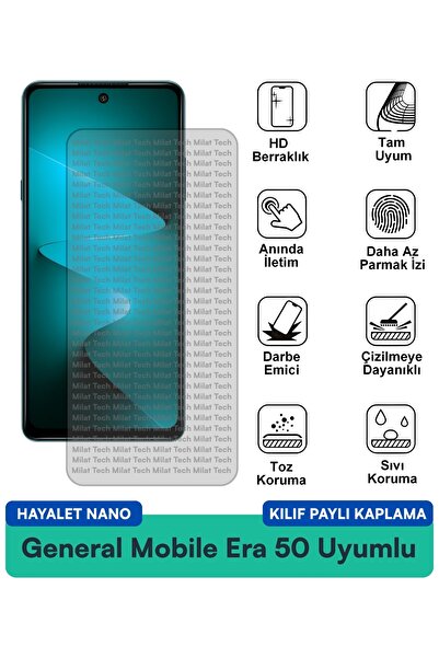 Milat Tech فيلم حماية للشاشة متوافق مع حافظة General Mobile Era 50 Hayalet Na...