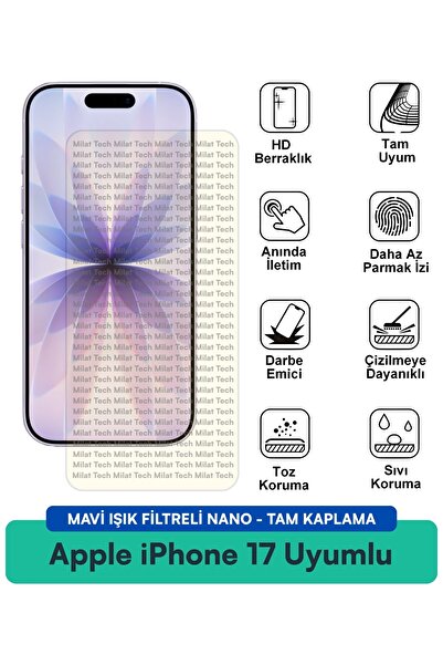 Milat Tech فيلم حماية شاشة نانو لهاتف ابل ايفون 17 مزود بفلتر الضوء الأزرق مق...