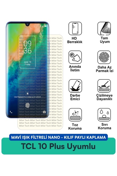 Milat Tech حافظة نانو مزودة بفلتر الضوء الأزرق من TCL 10 Plus، متوافقة مع طبق...