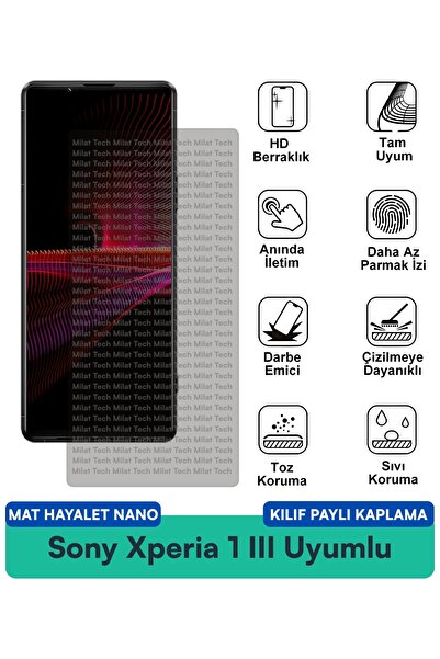 Milat Tech حافظة Sony Xperia 1 III Mat Hayalet Nano متوافقة مع طبقة حماية الش...