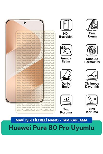 Milat Tech فيلم حماية شاشة نانو لهاتف هواوي بورا 80 برو مع فلتر الضوء الأزرق،...