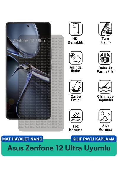 Milat Tech حافظة Asus Zenfone 12 Ultra Matte Ghost Nano متوافقة مع طبقة حماية...