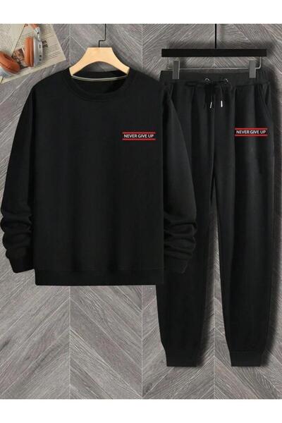 Marco Fresco Unisex Never Give up Crew Neck Top and Bottom Set Tracksuit Set