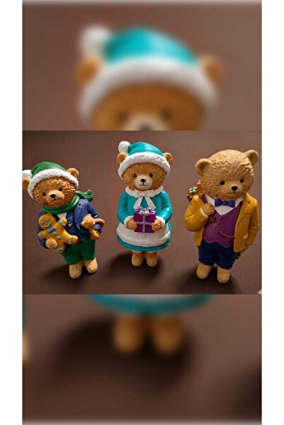 Teddy Bear Ayıcık 3'lü Yılbaşı Set Dekoratif Biblo Hediyelik 15 cm