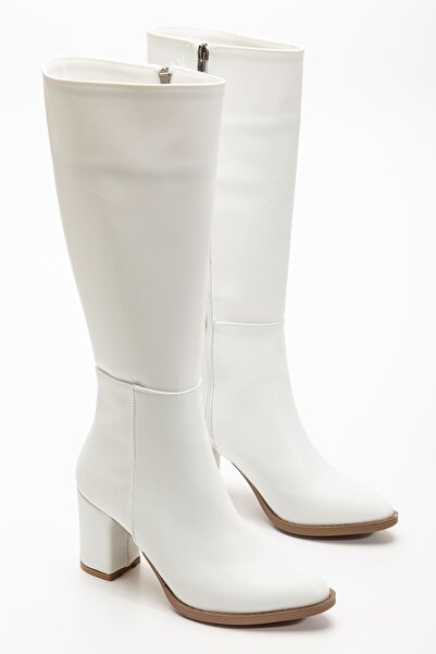 Zerenyus ZRİN-4422 Premium μπότες με φερμουάρ με λευκό τακούνι με μυτερή μύτη