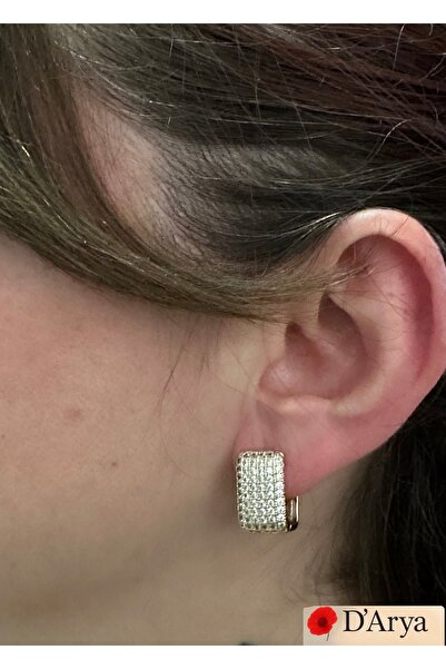 Darya Dd632 Gold Micro Stone Rectangular Hoop Earrings – Sparkling Elegant Model