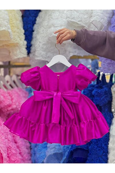 Hly Karol Tasarım Fuchsia Balloon Sleeve Special Occasion Dress,Birthday Dress,Photo Shoot Dress,Suitable for 0-13 Years Old