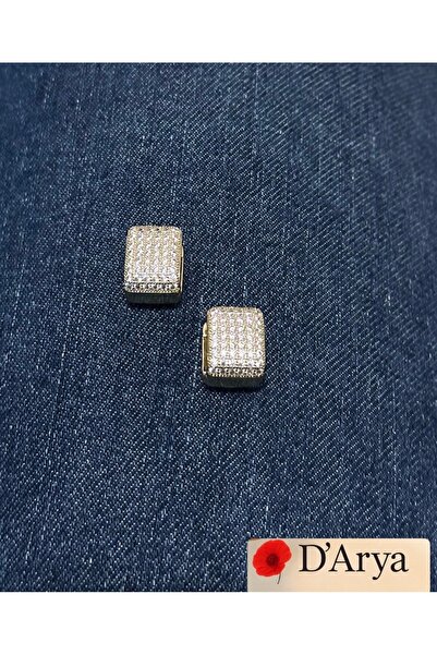 Darya Dd633 Gold Micro Stone Thick Model Earrings – Sparkling Rectangular Shape