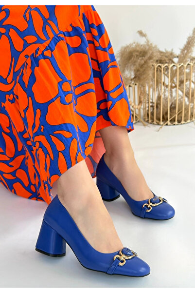 ZENGEZUR MALL Drnds Lucky Blue Leather Heeled Shoes (34646) (Size: 36)