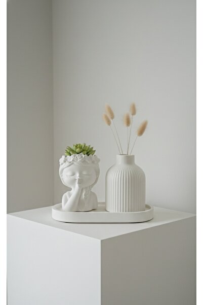 DUYGU SÖĞÜT TASARIM Çiçek Taçlı Kız Sukulent Saksısı, Tealight Mumluk ve Küçü...