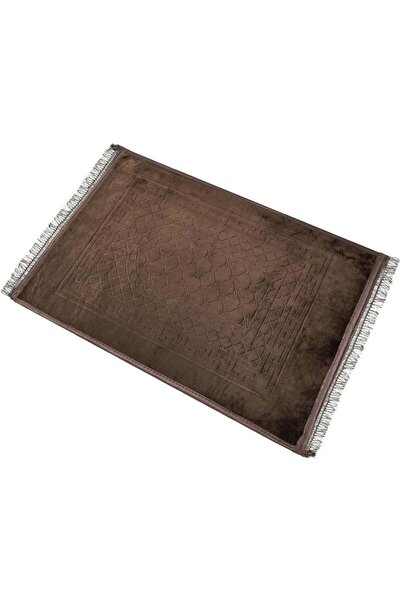 Home Dwell Luxury Velvet Prayer Mat (80x120 cm) with Tasbeeh (Brown)