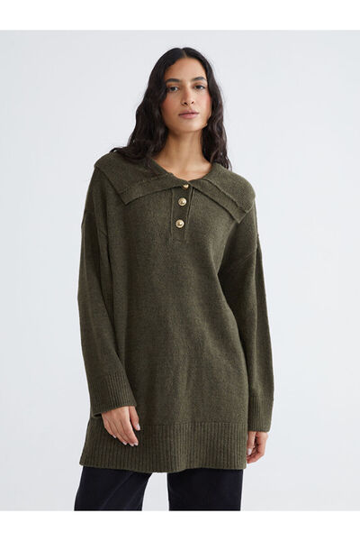 LC Waikiki Lcw Modest Khaki Polo Collar Women's Knitwear Sweater