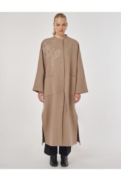 Kayra Embroidered Cashmere Coat Mink