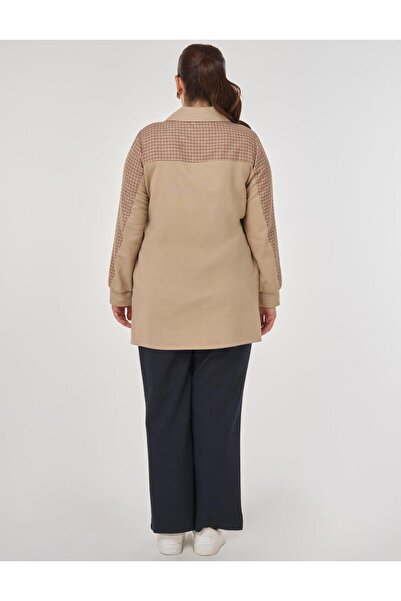 Kayra Καρό συνδυασμός υφασμάτων Φούτερ με τρεις κλωστές Μπεζ