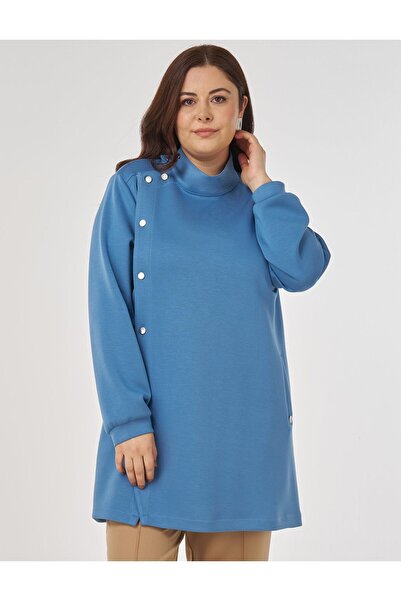 Kayra Mock Neck Scuba Sweatshirt Crown Blue