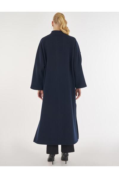 Kayra Embroidered Cashmere Coat Dark Navy Blue