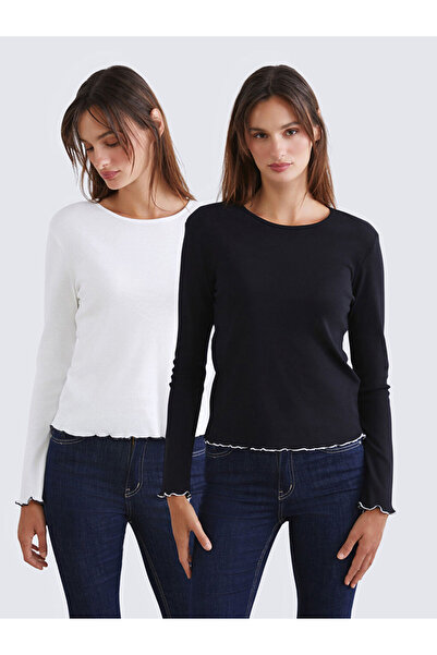 LC Waikiki RMZ GİYİM FARKIYA تي شيرت نسائي بياقة روبا من نوع Zero، عبوة من قط...