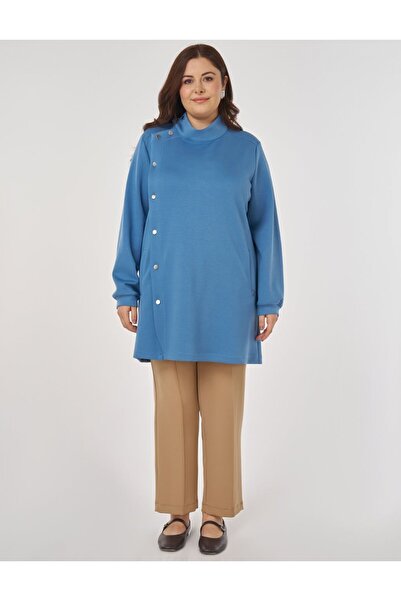 Kayra Mock Neck Scuba Sweatshirt Crown Blue