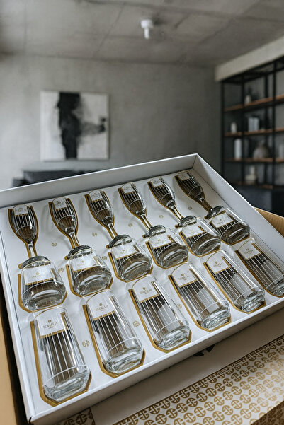 Paşabahçe 18 Parça Harenciya Gold Yaldızlı Desenli Kadeh Bardak Seti- Şık Misafirlik Sunum Seti