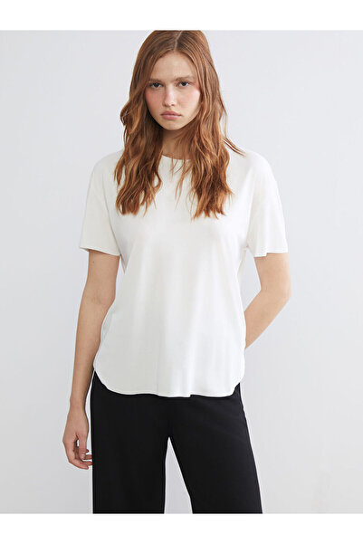 LC Waikiki White Crew Neck Modal Blend Women's Sports T-Shirt