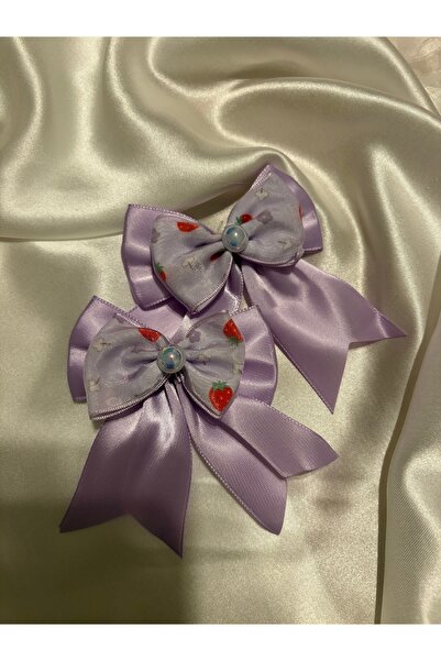 Defne Kids Accsessories 2’li Mor Renk Desenli Saten Kurdele Klips Toka | Çocu...