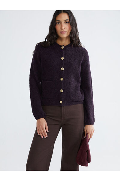 LC Waikiki Lcw Modest Purple Crew Neck Women's Knitwear Cardigan