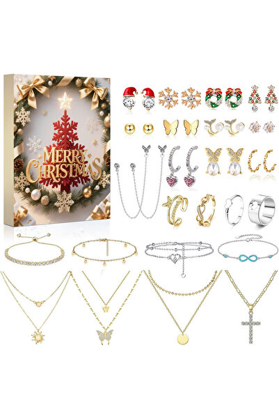 NO BRAND Christmas advent calendar blind box containing earrings necklaces su...