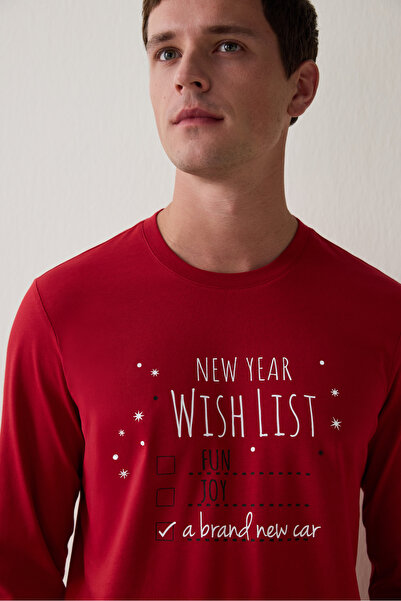 Penti Red Men's Checkered Crew Neck Oversized Pajama Set