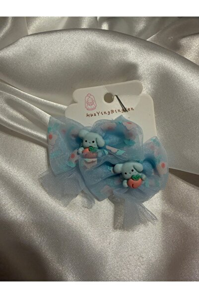 Defne Kids Accsessories Mavi 2’li Sevimli Hayvan Figürlü Tül Fiyonklu Saç Tok...