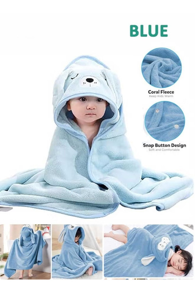Generic Ultra Soft Hooded And Highly Absorbent Bathrobe Blanket Baby Bath Towel Grey 80 x 80 Cm